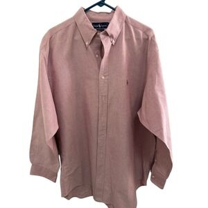 Ralph Lauren Yarmouth Long Sleeve‎ Button Up Shirt Men's Pink Red Size 17-34